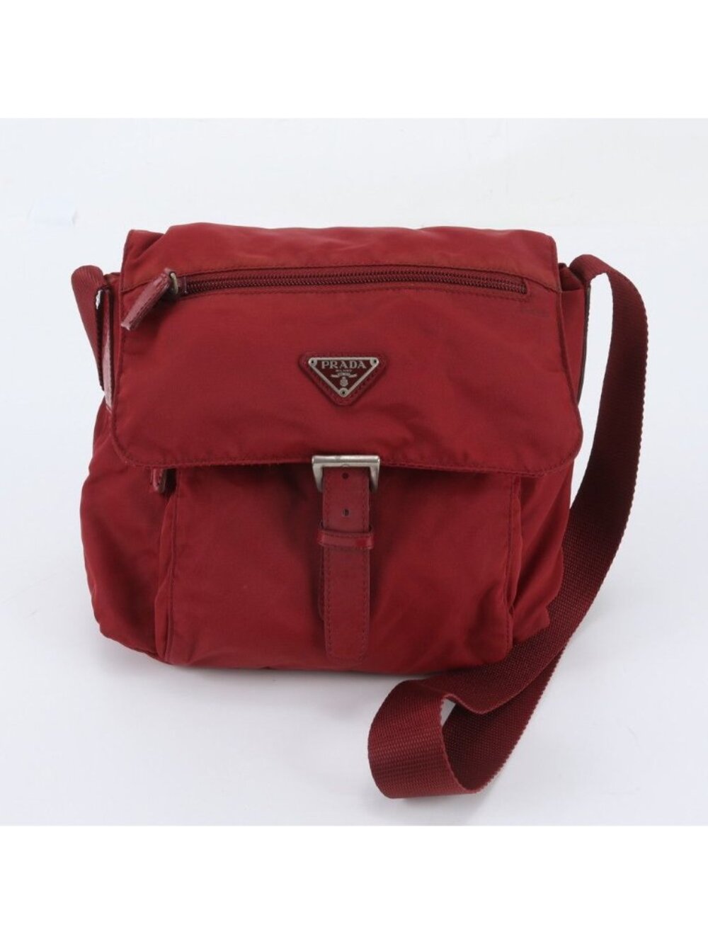 Prada Tessuto Nylon Triangle Logo Leather Shoulder Bag
